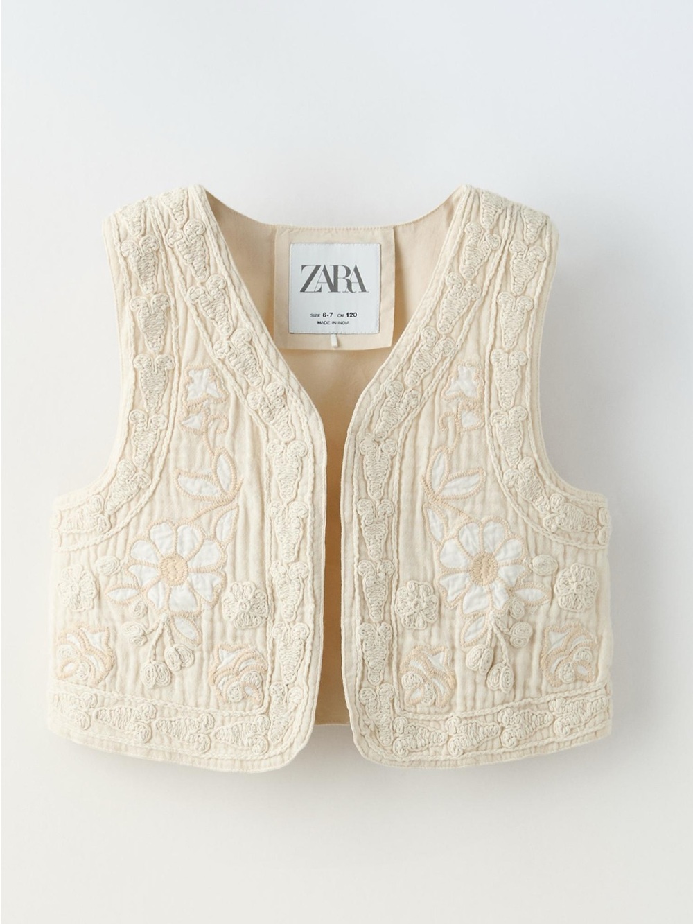 Zara Cream Embroidered Floral Cotton Vest